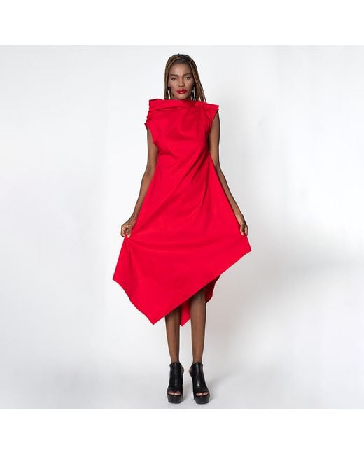 Metamorph Red Elegant Asymmetrical Dress
