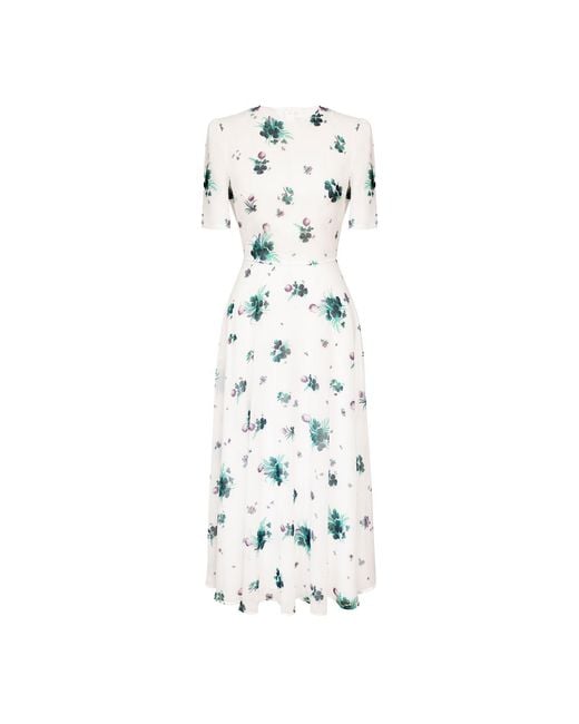 POST MERIDIEM White Floral Short Sleeve Midi Dress