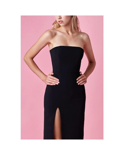 Nomi Fame Blue Mora Strapless Front Slit Corset Midi Dress