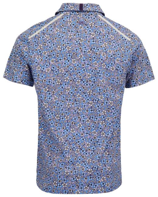 Lords of Harlech Blue Pietro Floral Field Knit Polo for men