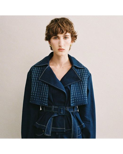 Luroq London Blue Graphic Peplum Trench