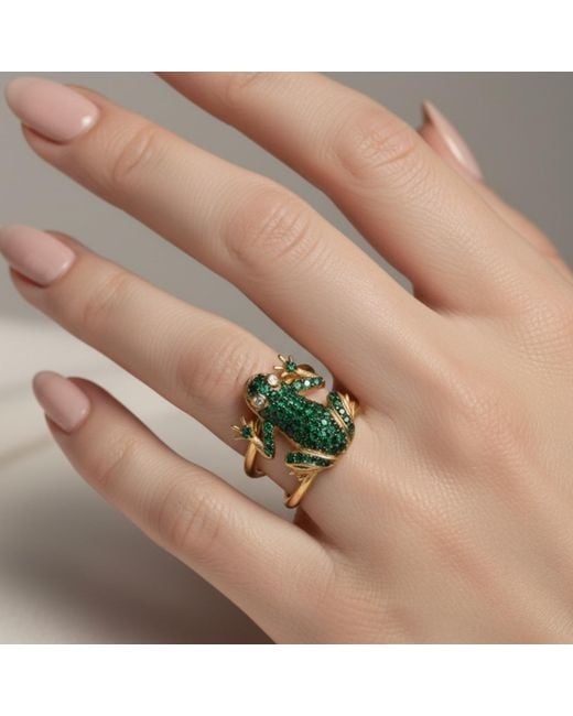 Latelita London Green Frog Prince Cocktail Ring Adjustable