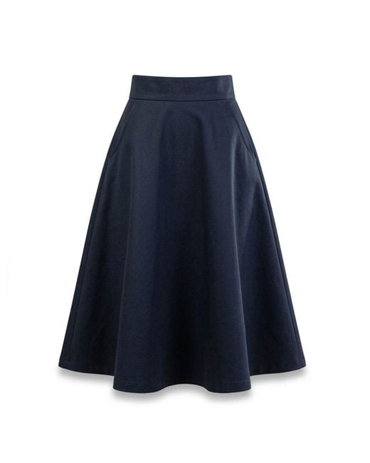 Nikka Place Blue Cotton Midi Flared Skirt With High Waist And Pockets