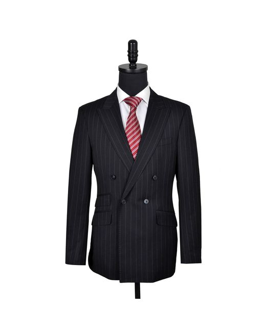 DAVID WEJ Black Aldo Double Breasted Chalk Stripe Suit for men