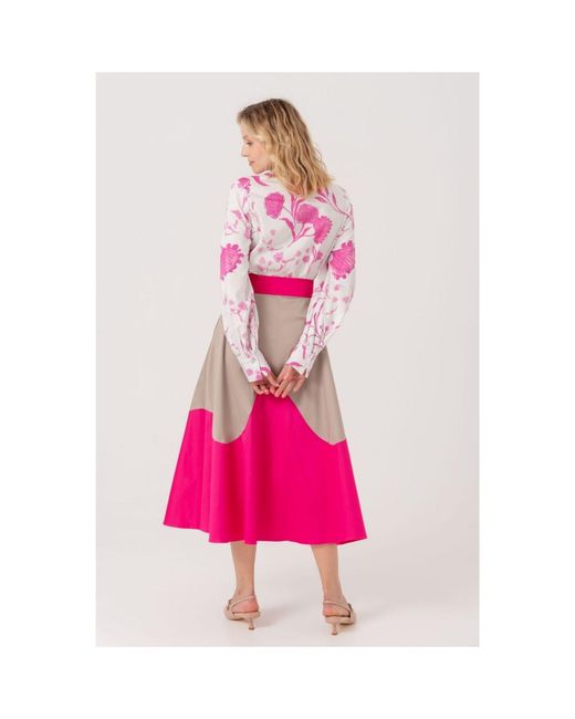 Marianna Déri Pink Midi Skirt With Wave Colorblock