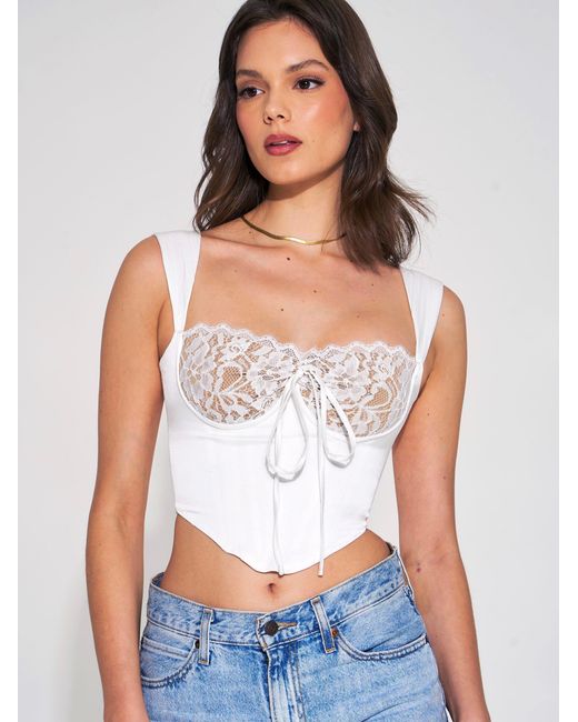 Miss Circle New York White Everly Lace Satin Corset Top