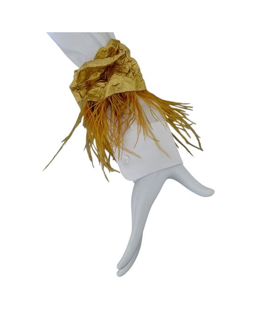 Romer Millinery Yellow Morphy Moldable Cold Cuff Silk With Feather Detail