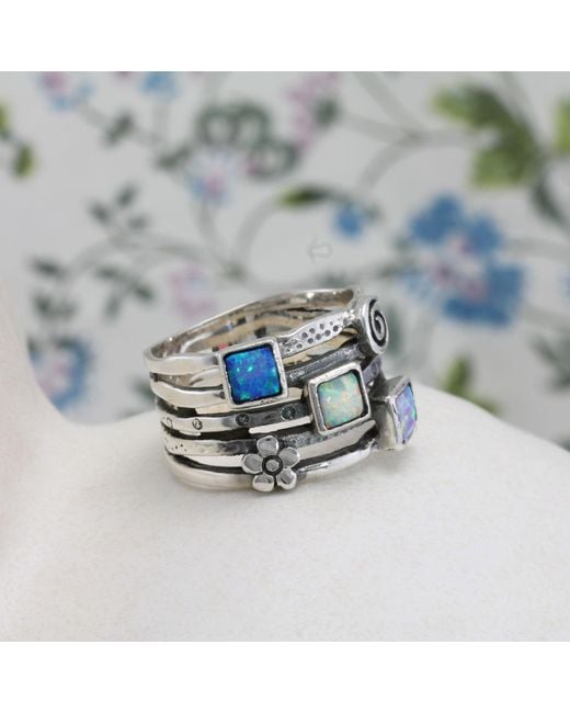 Isla Silver Blue Sterling Fire Opal Stacking Ring