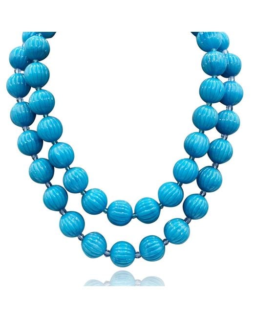 Michael Nash Jewelry Blue Vicenza Carved Seventeen And A Half Inches Melon Bead Necklace