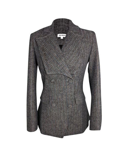 Ana Malik Llc Gray Double Breasted Wool Blazer By Ana Malik