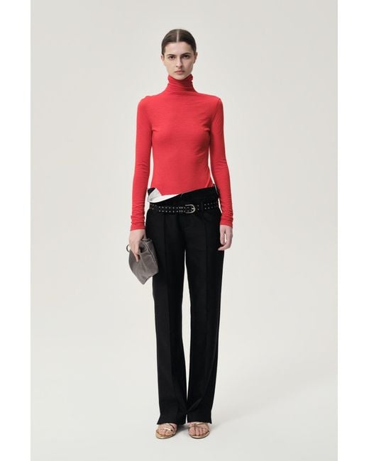 FRONT ROW SHOP Red Open-Back Wool Jersey Top