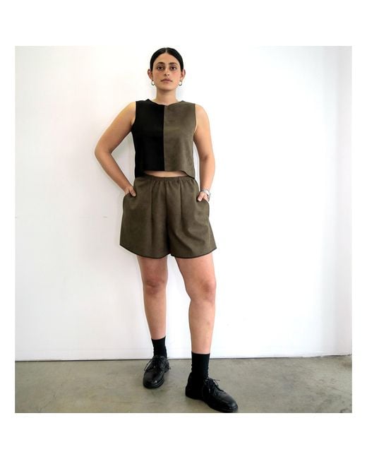 By Noa Rawitz Green Ultra Suede Sleeveless Color Blocked Top- And