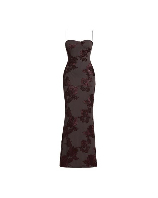 Date Boutique Brown Valeria Velvet Floral Gown Espresso