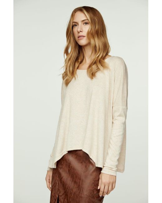 Conquista Natural Neutrals Melange Knit Handkerchief Hem Top