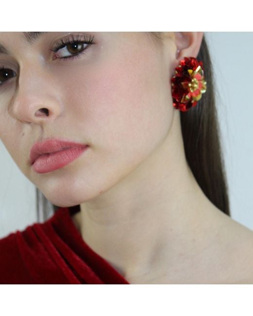 PINAR OZEVLAT Red Blossom Studs Two Tone