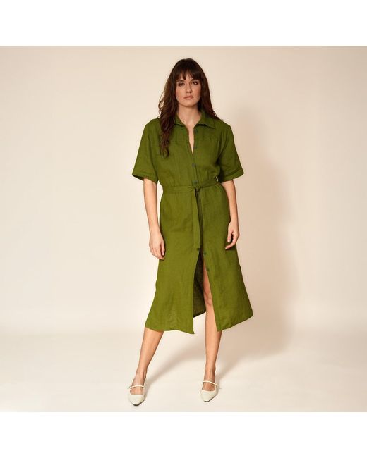 Gunda Hafner Ltd Green Short Sleeve Linen Shirtdress