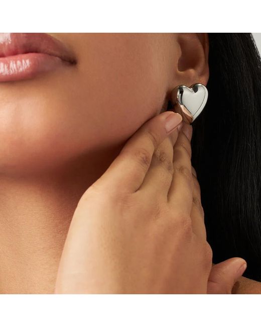 Unaloe Metallic Sterling Heart-Shaped Stud Earrings – Elegant Love-Inspired Jewelry, Polished Finish, Timeless Gift For Her