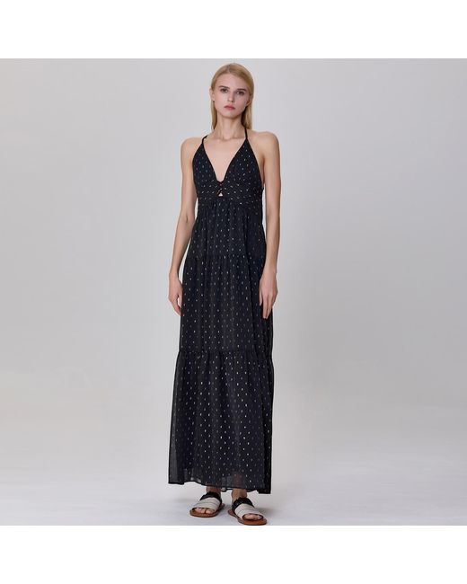 Smart and Joy Black Tiered Panels Backless Strappy Maxi Dress