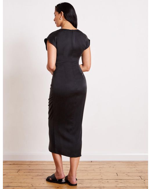 The Summer Edit Black Rudi Sandwashed Silk Ruched Dress