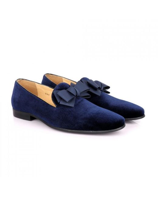 DAVID WEJ Blue Alfred Velvet Bow Tie Loafers for men