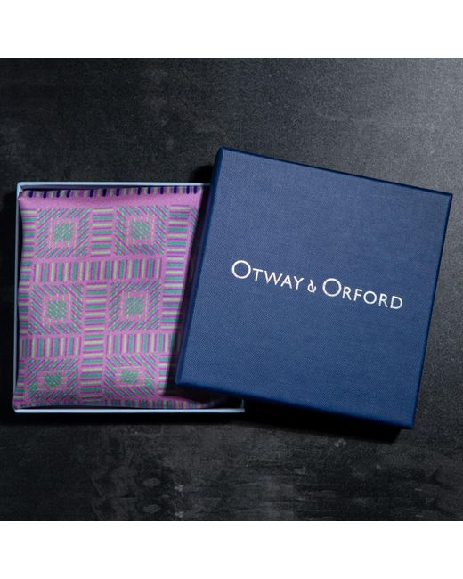 Otway & Orford Purple 'City Squares' Geometric Silk Pocket Square for men