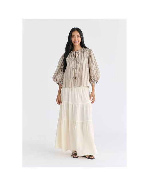Paisie Green Tie Front Puff Sleeves Blouse