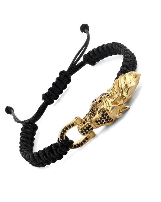 Ebru Jewelry Black Guardian Lion Diamond Woven Bracelet for men