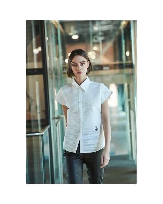 The Extreme Collection White Henrietta Petal Front Drawstring Shirt