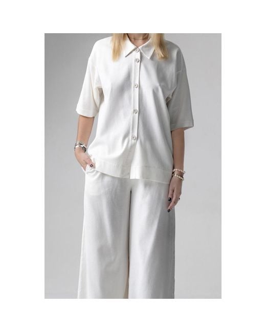 Oh!Zuza White Neutrals Meryl Linen Viscose Pyjama Set Wide Trousers