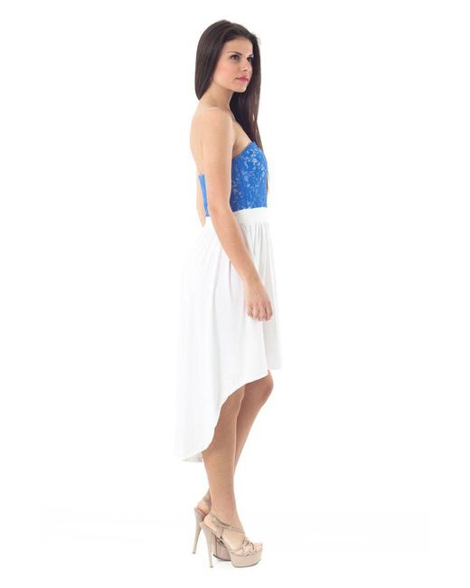 Conquista Blue Strapless Lace Detail High Low Dress