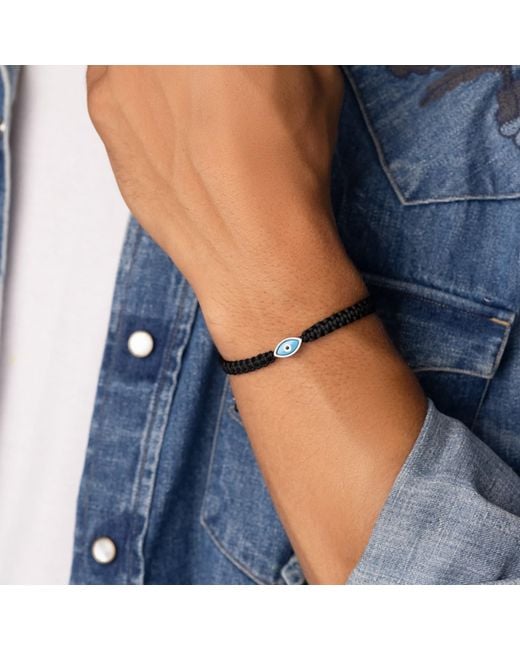 Nialaya Blue String Bracelet With Evil Eye for men