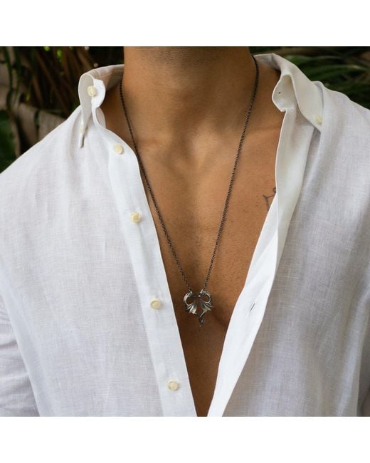Ebru Jewelry Metallic Twin Dragon Heart Sterling Necklace for men