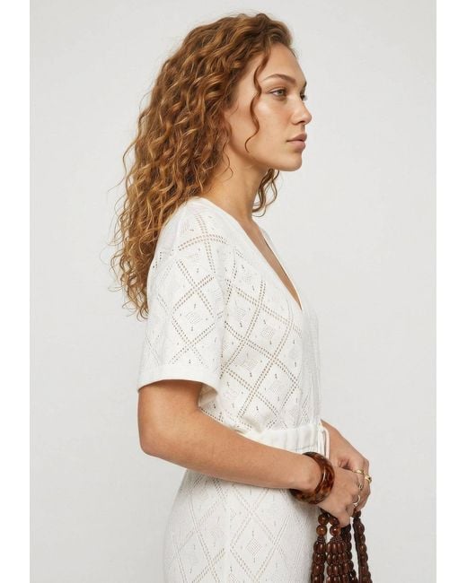 Raffya White Neutrals Santorina Knitted Midi Dress