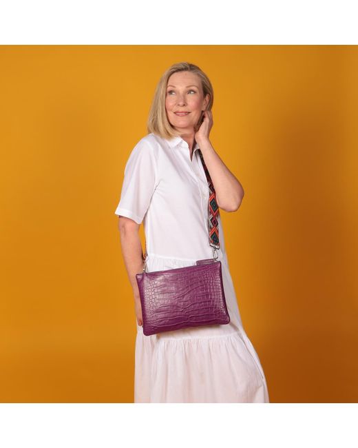 SJW BAGS LONDON Purple Croc-Embossed Leather Bag