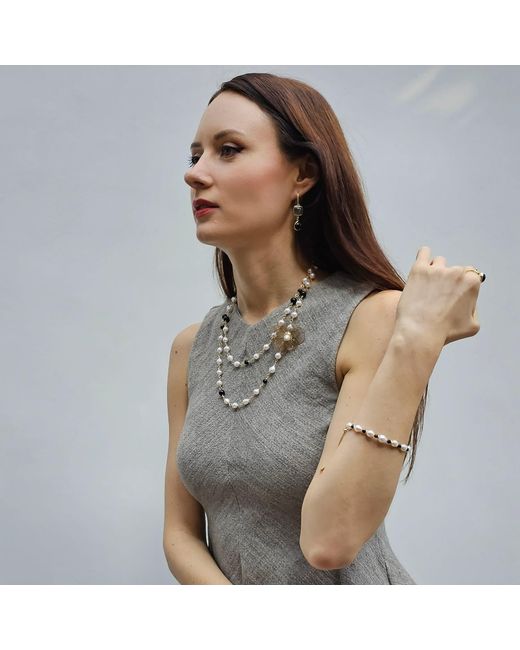 Farra Black Freshwater Pearls With Obsidian Adjustable Bracelet