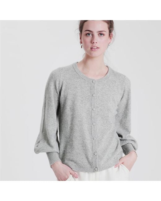 tirillm Gray Ava Cashmere Cardigan With Puffed Sleeves