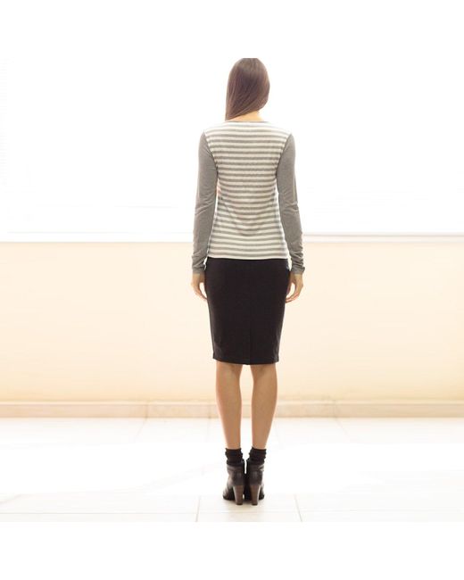 Conquista Gray Long Sleeve Stripe Top