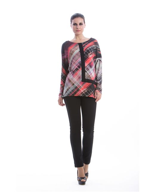 Conquista Red Long Sleeve Geometric Print Top
