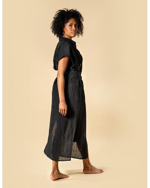 The Summer Edit Black Tatum Luxe Linen Shirt Dress