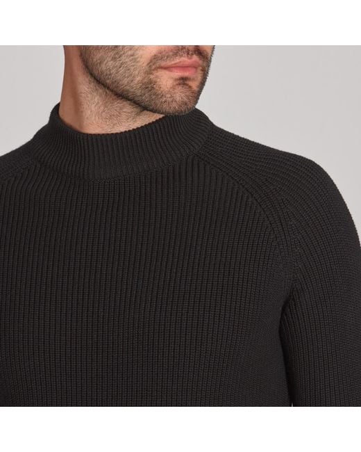 Paul James Knitwear Black Midweight Cotton Byrne Ribbed Mock Turtle Neck Jumper for men