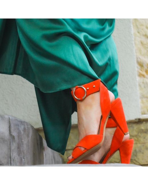 Rosamund Muir London Red Montana Coral Suede Heels