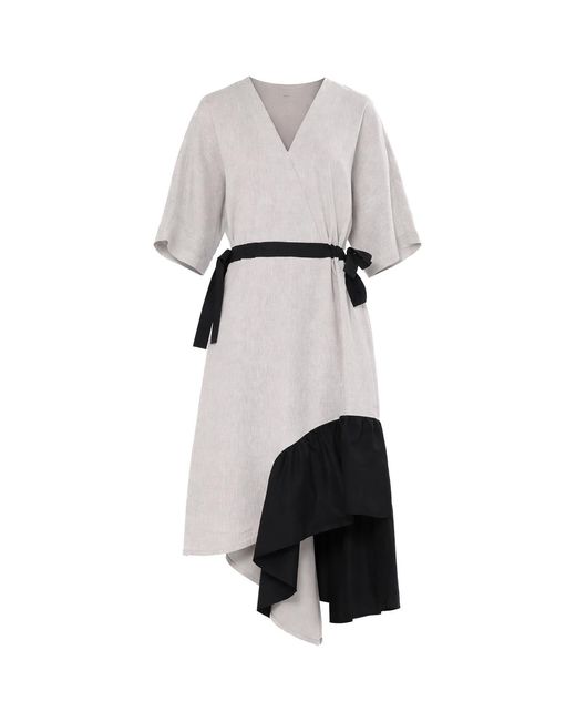 Metamorph White Neutrals V-Neck Linen Midi Dress