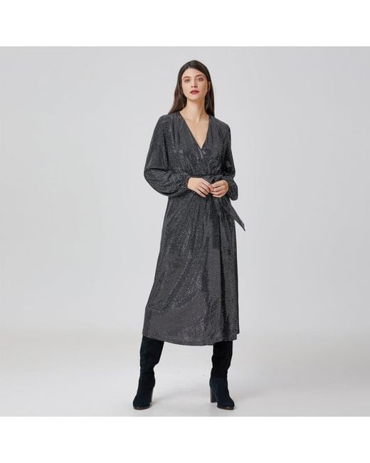 Smart and Joy Black Wrap Effect Glitter Dress