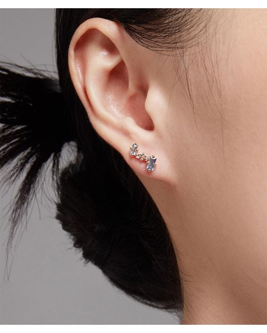 Onia Blue Aquamarine & Diamond Cluster Tri-Studs