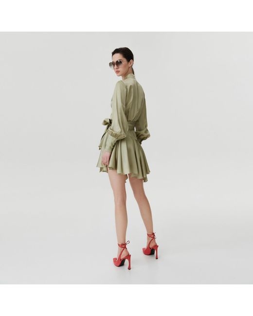 Lita Couture Natural Ruffle Hem Silk Wrap Dress