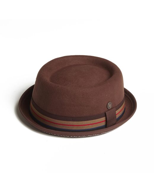 Dasmarca Hats Brown Nico Felt Skimpy Brim Short Brim Rude Boy Mod Style Porkpie Hat for men