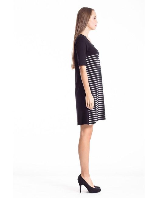Conquista Black Stripe Detail A Line Stretch Dress