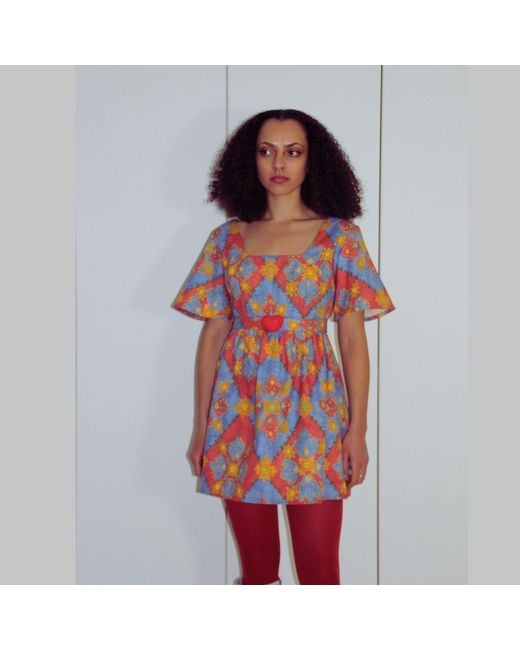 Couture to Your Door Blue Mini Geometric Patricia Skater Dress