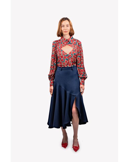 GUILLAUME ALEXANDRE Blue Flared Midi Skirt Organic Wool