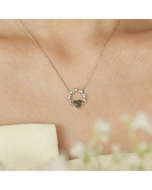 Azura Jewelry New York Metallic Heart Desire Moss Agate Vermeil Necklace